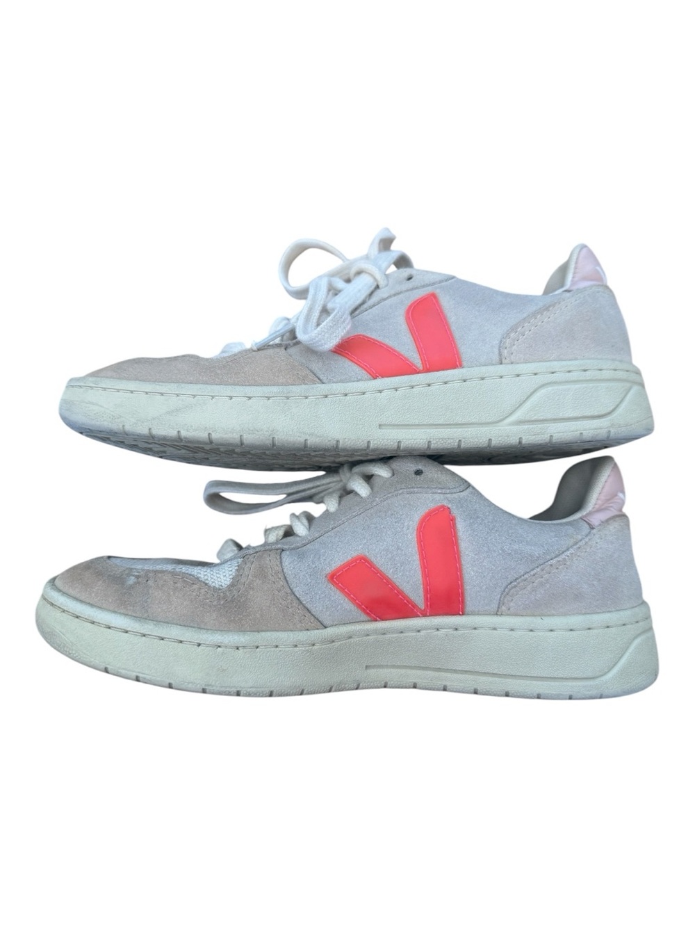 Vejas Casual Suede & Mesh Sneakers with Coral Accent